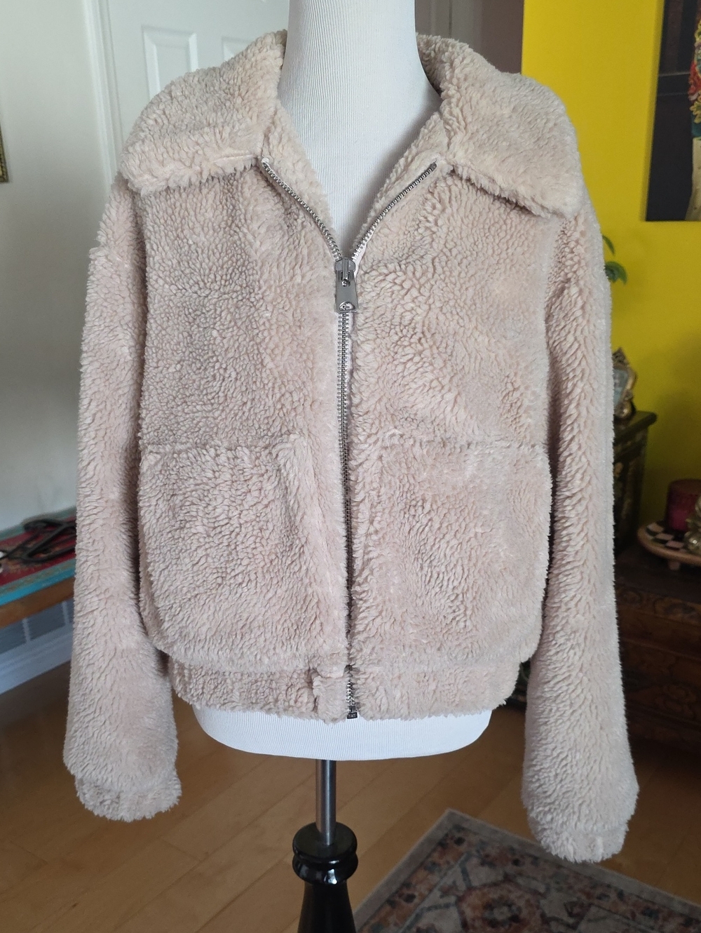 Urban Outfitters Taupe Teddy Zip-Up Jacket